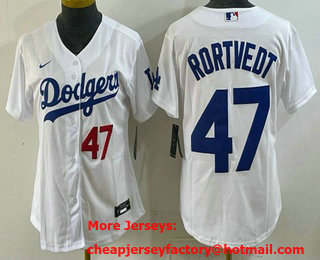 Youth Los Angeles Dodgers #47 Ben Rortvedt White Cool Base Stitched Jersey
