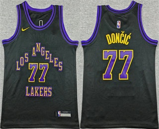 Youth Los Angeles Lakers #77 Luka Doncic Black 2025 City Swingman Jersey