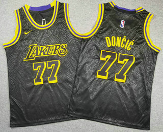 Youth Los Angeles Lakers #77 Luka Doncic Black City Swingman Jersey