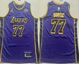 Youth Los Angeles Lakers #77 Luka Doncic Purple Statement Sponsor Swingman Jersey