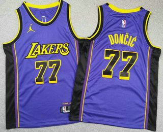 Youth Los Angeles Lakers #77 Luka Doncic Purple Statement Swingman Jersey