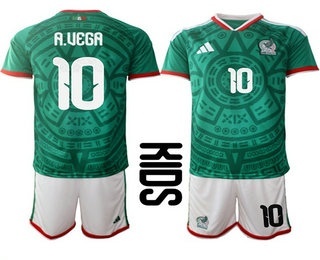 Youth Mexico #10 Alexis Vega Green 2026 World Cup Home Soccer Jersey Suit