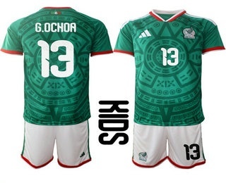 Youth Mexico #13 Guillermo Ochoa 2026 World Cup Green Home Soccer Jersey Suit