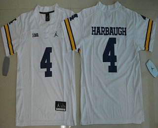Youth Michigan Wolverines #4 Jim Harbaugh White Stitched NCAA Brand Jordan College Football Jersey