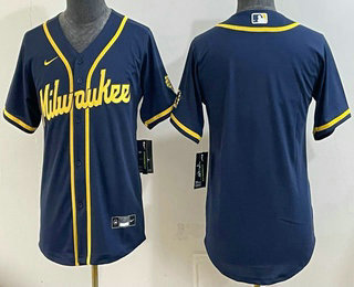 Youth Milwaukee Brewers Blank Navy Cool Base Stitched Jersey