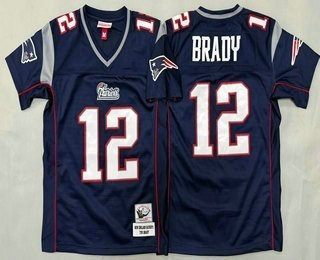 Youth New England Patriots #12 Tom Brady Navy Throwback Jersey