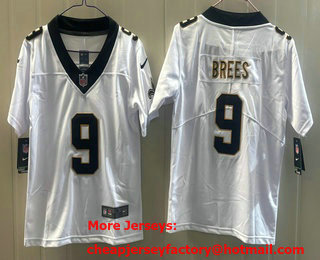 Youth New Orleans Saints #9 Drew Brees Limited White Vapor Jersey