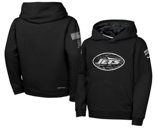 Youth New York Jets Black 2026 Salute to Service Sideline Pullover Hoodie