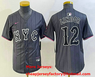 Youth New York Mets #12 Francisco Lindor Grey 2024 City Connect Cool Base Stitched Jersey