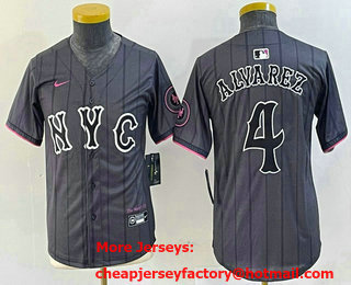 Youth New York Mets #4 Francisco Alvarez Gray 2024 City Connect Cool Base Stitched Jersey