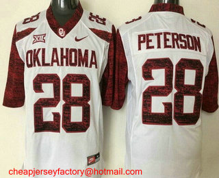 Youth Oklahoma Sooners #28 Adrian Peterson White Limited Stitched College Football 2016 Nike NCAA Jersey