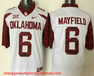 Youth Oklahoma Sooners #6 Baker Mayfield White Limited Stitched College Football 2016 Nike NCAA Jersey