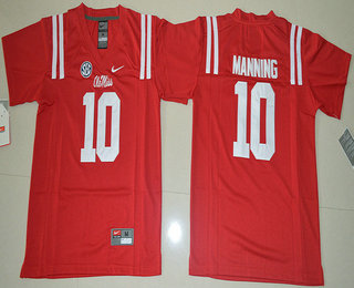 Youth Ole Miss Rebels #10 Eli Manning College Football Red Jersey