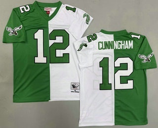 Youth Philadelphia Eagles #12 Randall Cunningham Green White Split 1990 Throwback Jersey