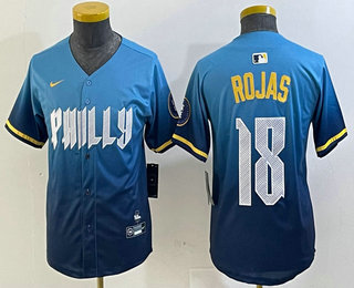 Youth Philadelphia Phillies #18 Johan Rojas Blue 2024 City Connect Limited Stitched Jersey