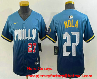 Youth Philadelphia Phillies #27 Aaron Nola Number Blue 2024 City Connect Limited Stitched Jersey