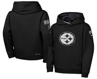 Youth Pittsburgh Steelers Black 2026 Salute to Service Sideline Pullover Hoodie
