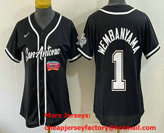 Youth San Antonio Spurs #1 Victor Wembanyama Black Stitched Baseball Jersey