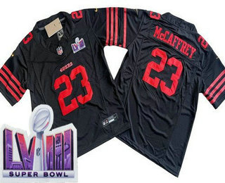 Youth San Francisco 49ers #23 Christian McCaffrey Limited Black LVIII Super Bowl FUSE Vapor Jersey