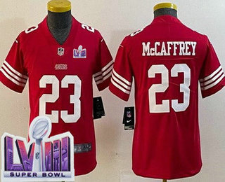 Youth San Francisco 49ers #23 Christian McCaffrey Limited Red LVIII Super Bowl Vapor Jersey