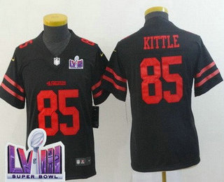 Youth San Francisco 49ers #85 George Kittle Limited Black LVIII Super Bowl Vapor Jersey