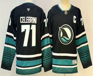 Youth San Jose Sharks #71 Macklin Celebrini Black With C Patch Authentic Jersey