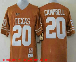 Youth Texas Longhorns #20 Earl Campbell Burnt Orange Throwback Stitched NCAA College Football Jersey by Mitchell & Ness