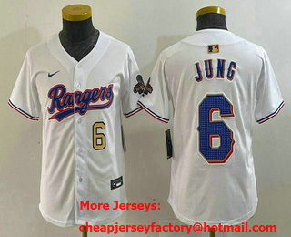 Youth Texas Rangers #6 Josh Jung Number White 2024 Gold Collection Limited Cool Base Jersey 12